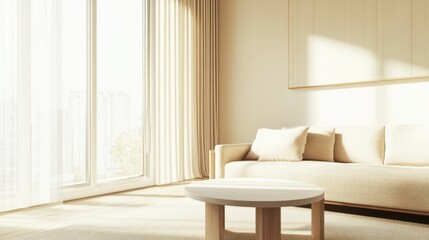 Minimalist modern room with refined, stylish decor. Featuring sleek lines and soft colors