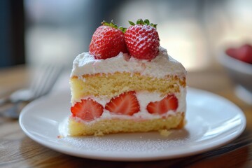 Delicious Strawberry Shortcake Slice on White Plate