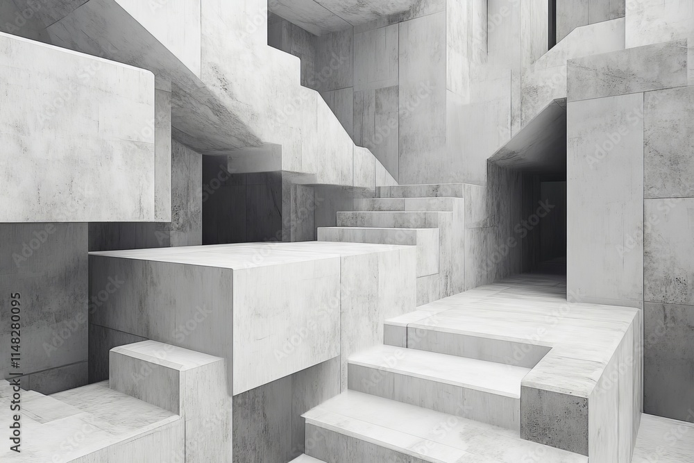 Aufkleber a striking abstract image showcasing modern concrete architecture with geometric shapes and staircas