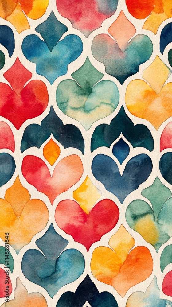 Poster a colorful pattern of hearts is painted on a white background. the hearts are in various colors and 