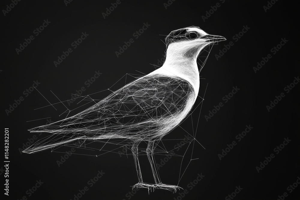Poster a striking abstract illustration of a bird created with geometric wireframe lines on a dark backgrou