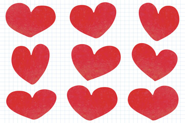 red burgundy color art different hearts icons set vector