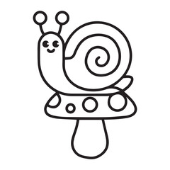 coloring page outline of cartoon cute snail sits on a mushroom. colorful vector illustration, summer coloring book for kids