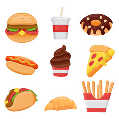 3D fast food icons set