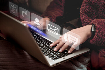 Technical Support Center Customer Service Internet Business Technology Concept. Closeup of hands...