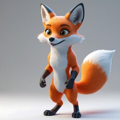 Obraz premium Adorable 3D Render of a Cartoon Fox Standing Gracefully Against a Neutral Background