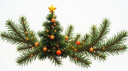 Decorated christmas tree with ornaments and lights, transparent background for festive holiday designs