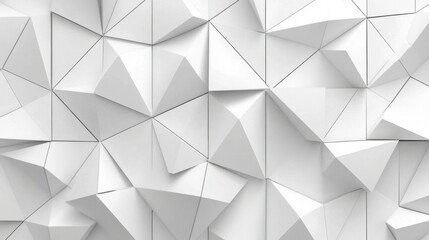 Seamless pattern of white triangle tiles arranged in a sleek, 3D-rendered design, creating a modern and geometric background with clean, sharp lines