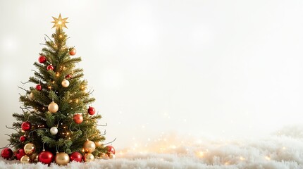 Obraz premium Decorated christmas tree with ornaments and lights, transparent background for festive holiday designs