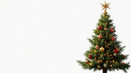 Fototapeta premium Decorated christmas tree with ornaments and lights, transparent background for festive holiday designs