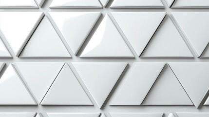 Seamless pattern of white 3D-rendered triangle tiles, arranged neatly for a fresh, modern look with intricate depth and minimalistic design elements