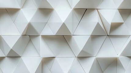 Fototapeta premium Seamless pattern of white 3D-rendered triangle tiles, arranged neatly for a fresh, modern look with intricate depth and minimalistic design elements