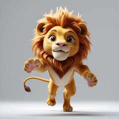 Adorable 3D Render of a Playful Lion Cub Running Joyfully