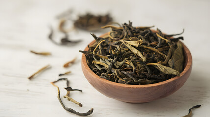 Fototapeta premium A photo of tea leaves in a white background.