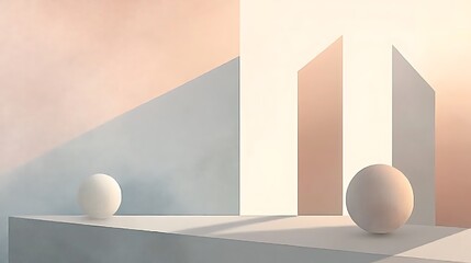 Abstract Minimalist Artwork Featuring Spheres and Geometric Shapes