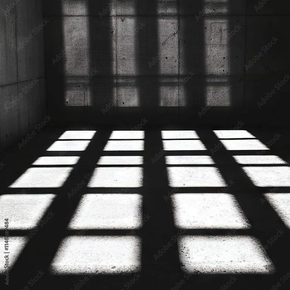 Aufkleber a room with a lot of windows and a lot of light coming in. the room is empty and the light is creati