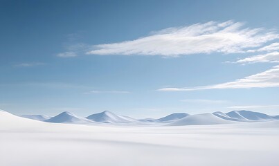 Serene snow-covered landscape with rolling hills under a clear blue sky.
