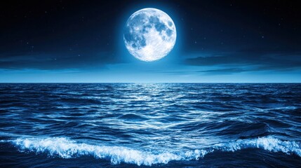 Serene Night: Full Moon over the Ocean