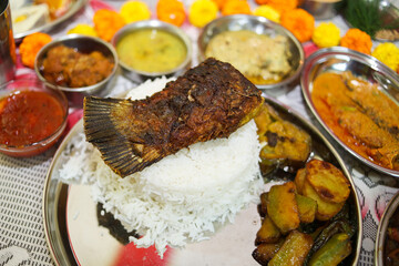 Famous Authentic Bengali Food Thali Mach Bhat in Kolkata