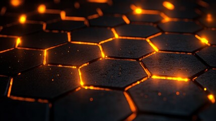 Obraz premium Abstract 3D hexagonal honeycomb pattern forming a dynamic background, with clean lines and depth, creating a modern, scientific design that evokes a sense of structure and organization