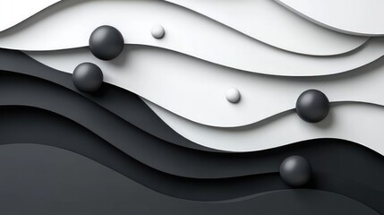 Abstract monochrome waves with spheres.