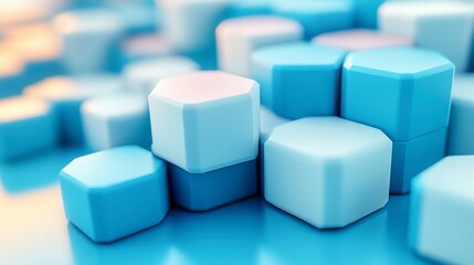 Abstract 3D hexagonal honeycomb pattern forming a dynamic background, with clean lines and depth, creating a modern, scientific design that evokes a sense of structure and organization