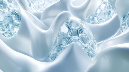 Honeycomb-like hexagonal pattern in 3D, with a geometric, molecular design, offering a futuristic and structured background for tech and science-related visuals