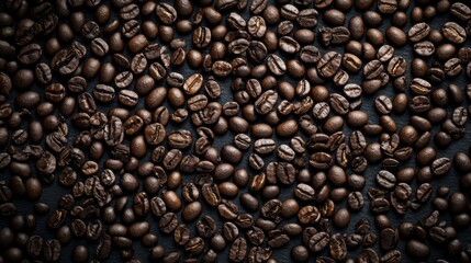 Closeup of roasted coffee beans with rich texture