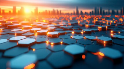 Fototapeta premium A 3D-rendered hexagonal honeycomb pattern, with soft lighting and subtle depth, creating a modern, tech-inspired abstract background filled with geometric elegance