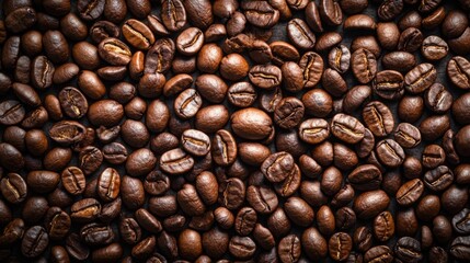 Obraz premium Close-up of roasted coffee beans in warm lighting