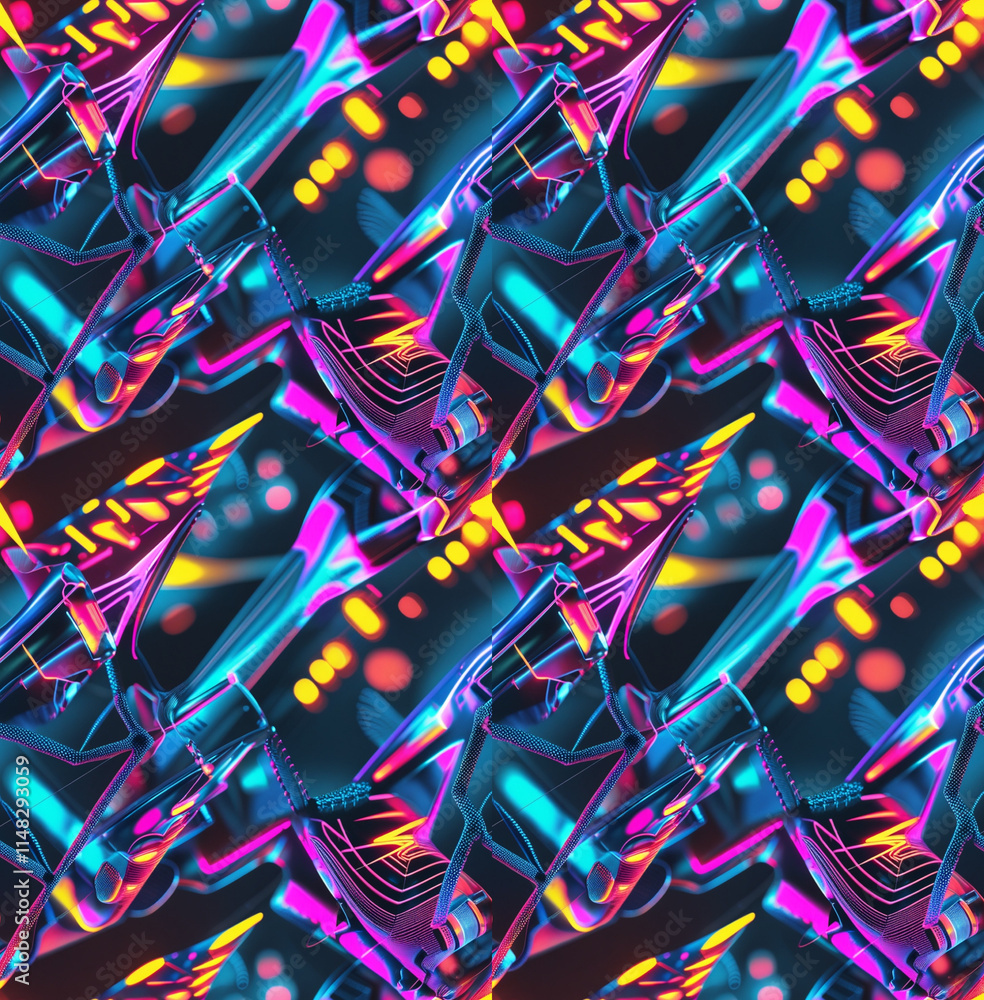 Poster Seamless vibrant retro pattern with neon elements for bold and playful design applications