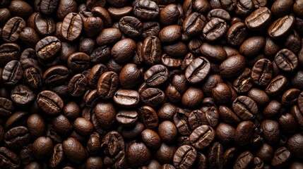 Obraz premium Roasted coffee beans piled together in detail