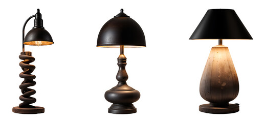 Set of various Table Lamps isolated on transparent background.