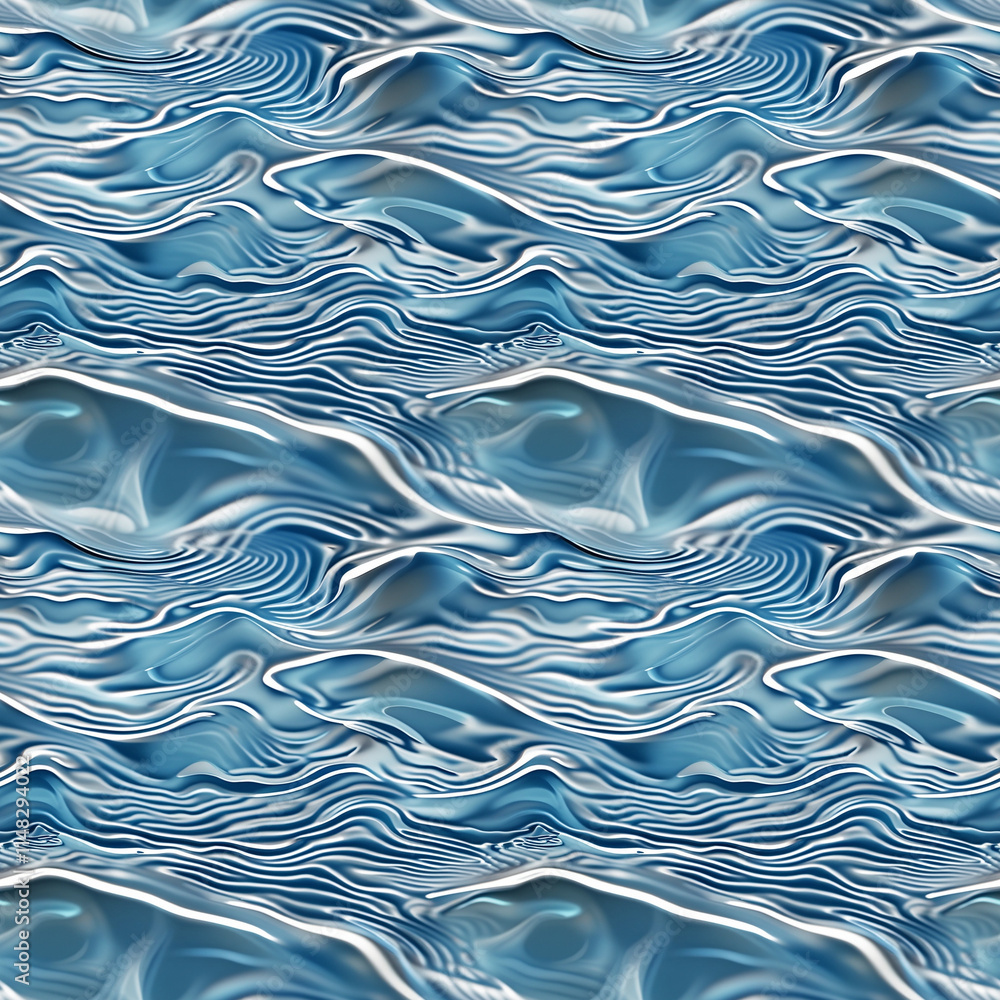 Poster seamless abstract wave pattern with cool blue tones for fluid and modern design applications