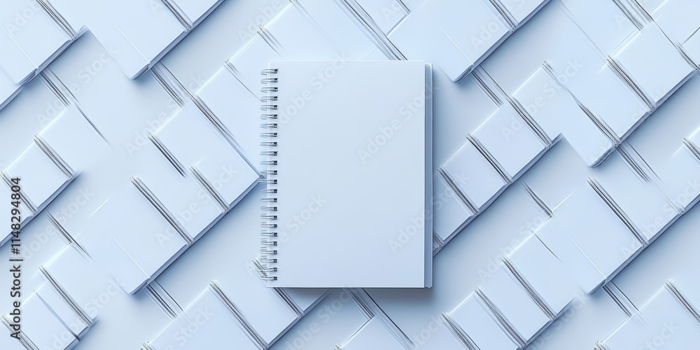 Poster a white spiral notebook is placed on a white background. the notebook is the only object in the imag