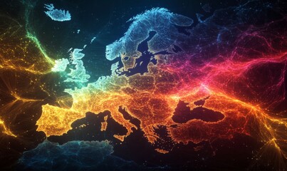 European telecommunication and data transfer networks with global internet connectivity for communication technology.
