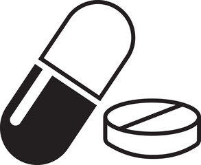 Capsule glyph Pill icon. Medicine drugs pills capsule black icon vector illustration Medicament and pharmaceutical symbol. Medical capsule pictogram isolated on transparent background.