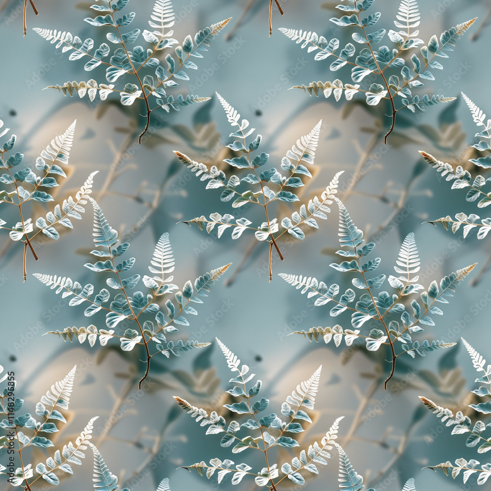 Poster seamless pattern of delicate ferns with soft tones for nature-inspired design applications