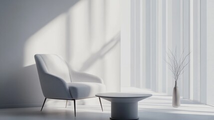 Minimalist modern room with sleek, open decor. Featuring clean lines and neutral colors