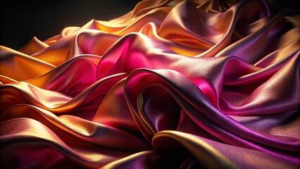 Obraz premium Pink Gold Wavy Fabric Night Photography - Elegant Draped Silk, Luxurious Texture, Dark Background