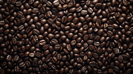 Obraz premium Close-up of roasted coffee beans on dark surface