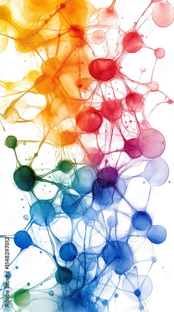 Poster a colorful painting of a rainbow with many dots. the dots are in different colors and sizes. the pai