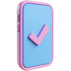 3D Checkmark Icon on Smartphone Screen in Cartoon-Style with Rounded Edges and Matte Finish