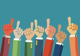 Obraz premium Colorful Illustration of Diverse Hands Showing Thumbs Up for Teamwork and Success Concepts