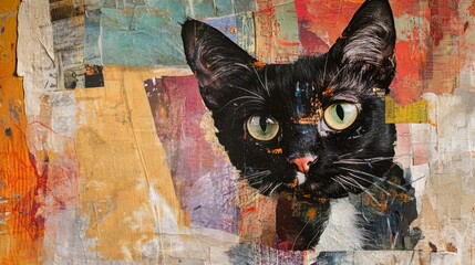 Artful handmade collage featuring textured elements such as fabric, torn paper, and brushstrokes creating a harmonious and tactile visual piece with rich depth