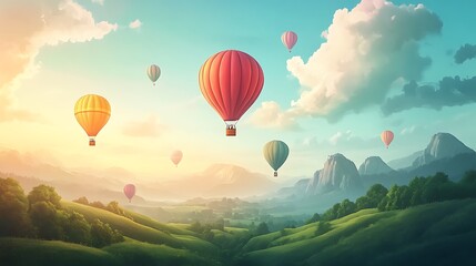 Obraz premium Colorful Hot Air Balloons in a Scenic Festival Background