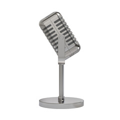 Retro microphone on a stand, metallic, isolated on a white background. Perfect for music and radio projects.
