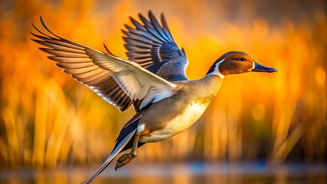 Pintail Duck in Flight: Fashion Photography, Elegant Bird, Wildlife Fashion, Avian Style, Nature Inspired,  Luxury Apparel,  Feathers, Wings,  Flying Bird,  Waterfowl Fashion