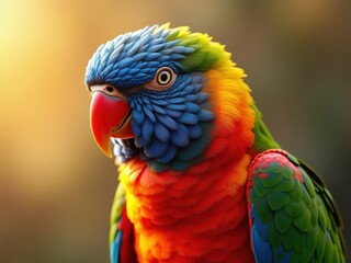 Obraz premium Colorful parrot perched in natural habitat during golden hour lighting