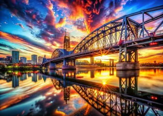 Naklejka premium Portland Steel Bridge Double Exposure Photography - Cityscape, River, Industrial, Architecture, Oregon